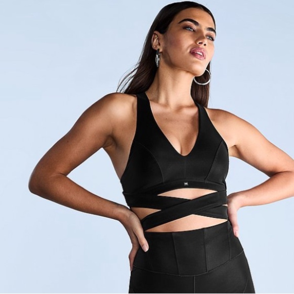 VSX Suede Effect Plunge Wrap sports bra